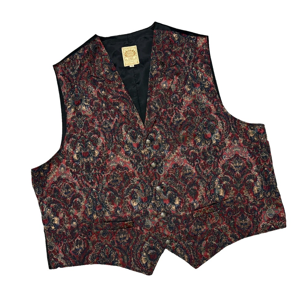 WAH MAKER Vest Floral Paisley Jacquard Frontier Western Cowboy USA Mens 2XL